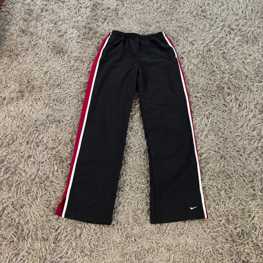 Nike Black Track Pants with Red and White Side Stripes